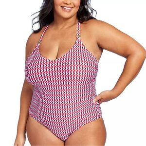 Kona Sol Swimsuit One Piece Geometric Chevron 18 New